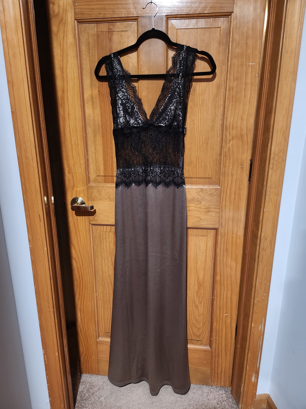 SHEIN Black Lace Bodice Silver Maxi Slip